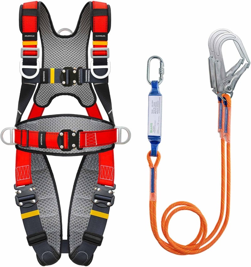 DIJJIG Fall Protection Safety Full Body Harness 5pt Adjustment Safe Comfortable Construction Positioning Harness Extra Long Thick Leg Back Padded Push-Button Quick-Lock Buckles OSHA and ANSI compliant - Image 1